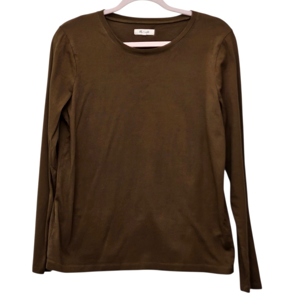 Madewell Long Sleeve Crewneck T Shirt Brown Cotton Blend Women's Size Medium